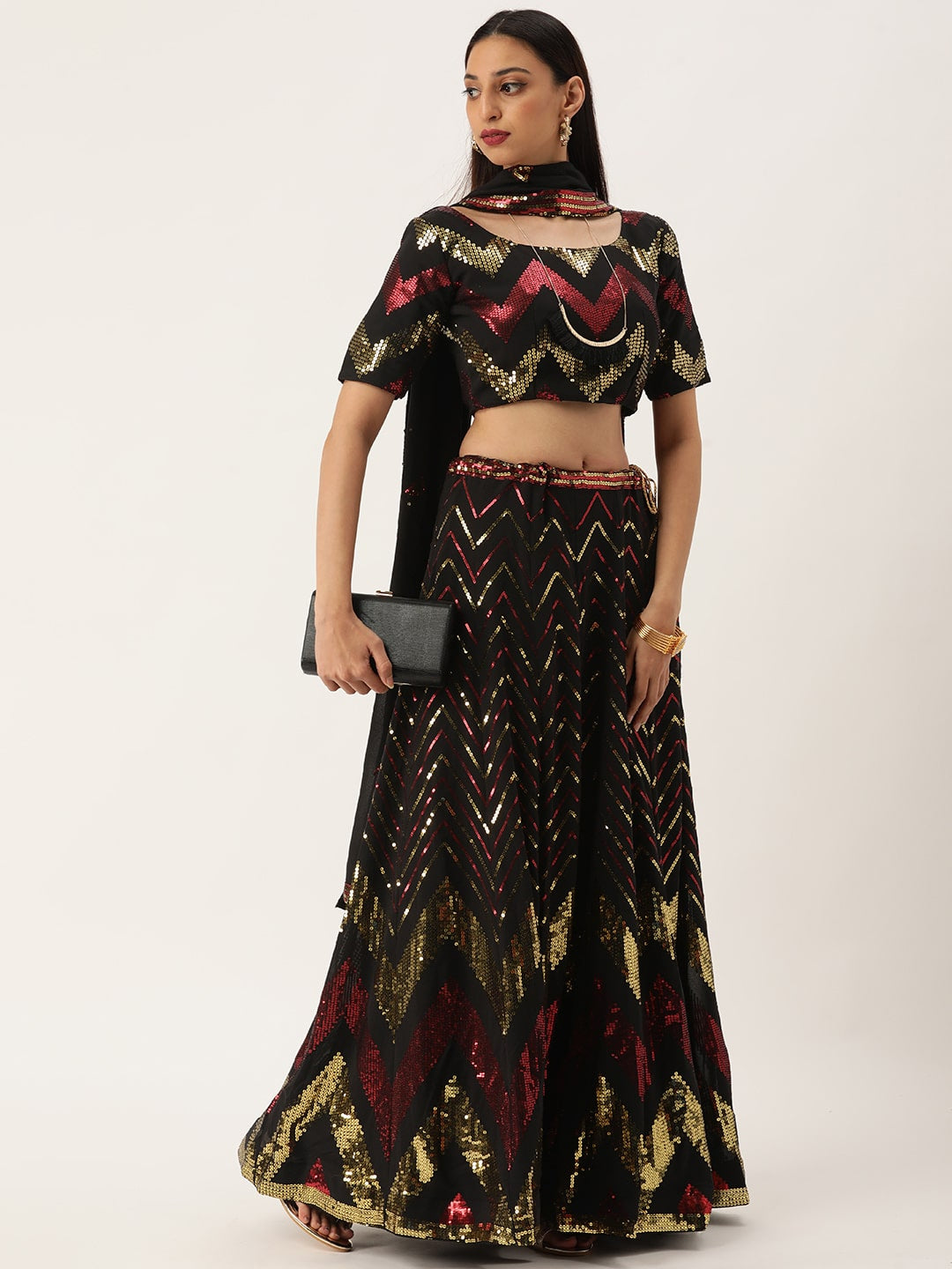 Black Georgette Partywear Lehenga Choli