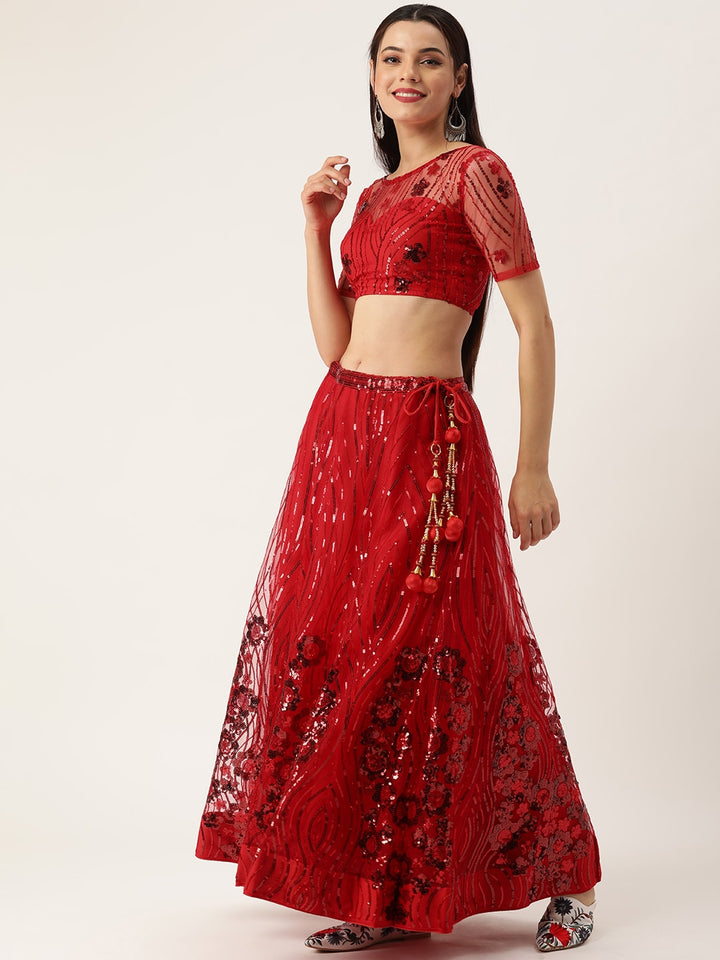 Red Net Sequence Designer Lehenga Choli