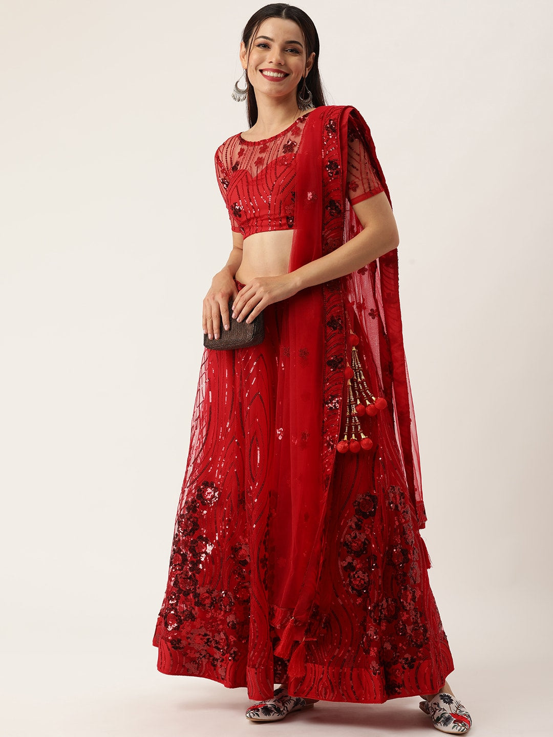 Red Net Sequence Designer Lehenga Choli