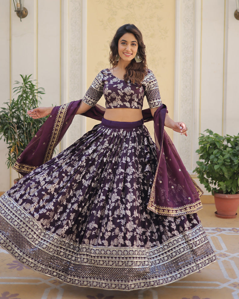 Wine Color Designer Pure Dyable Viscose Jacquard  Lehenga Choli