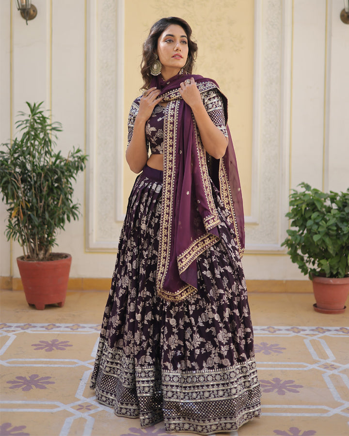 Wine Color Designer Pure Dyable Viscose Jacquard  Lehenga Choli