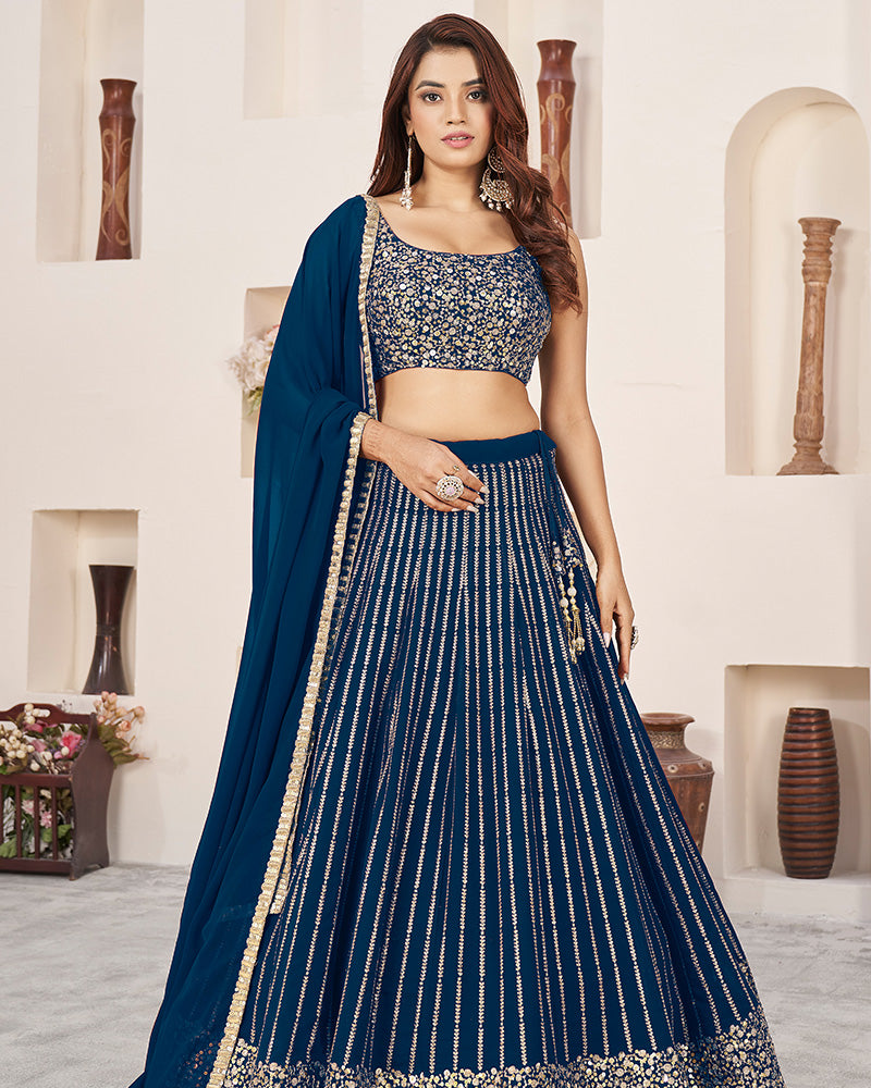 Blue Color Georgette Embroidery Lehenga Choli