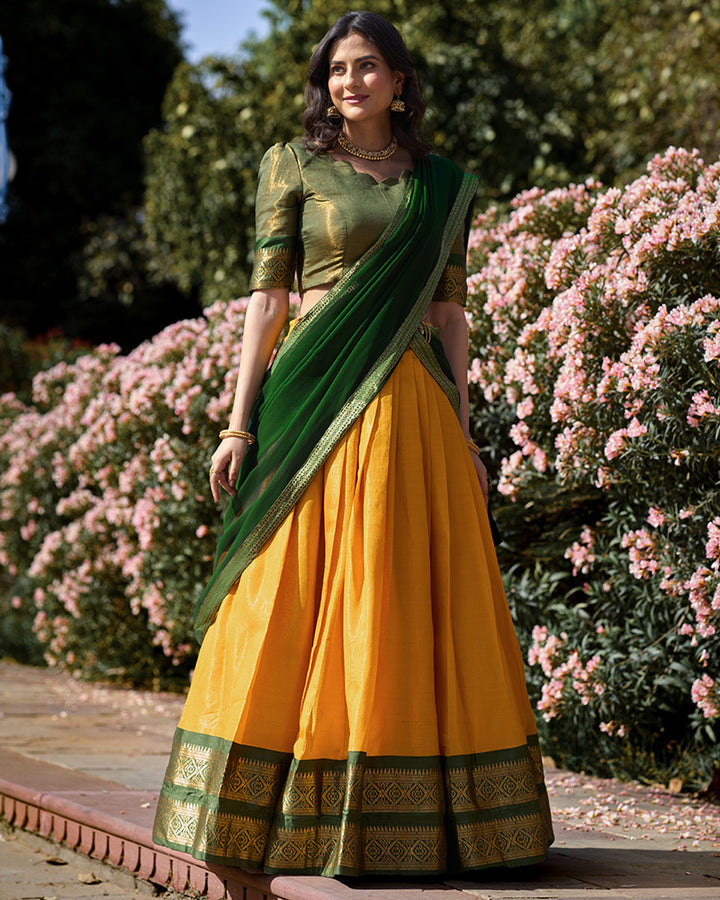 Designer Yellow Color Kanchipuram Silk Lehenga Choli