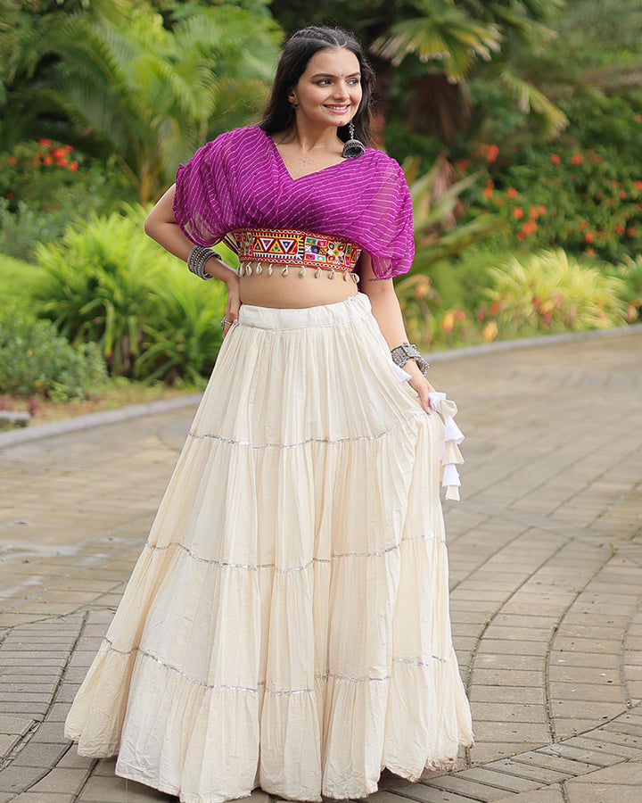 Purple Color Choli With Off-White Kora Cotton Lehenga