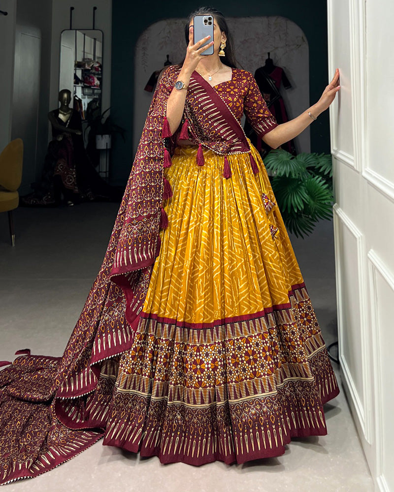 Mustard Color Tussar Silk Designer Lehenga Choli