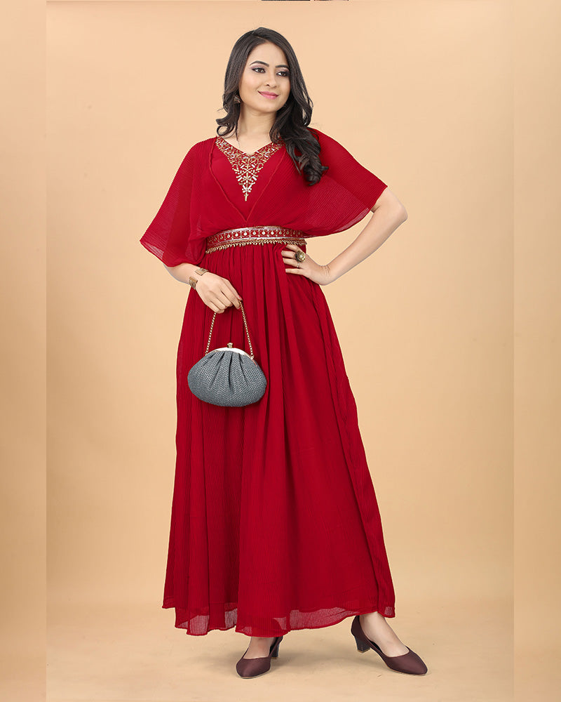 Red Color Embroidered Georgette Anarkali Gown