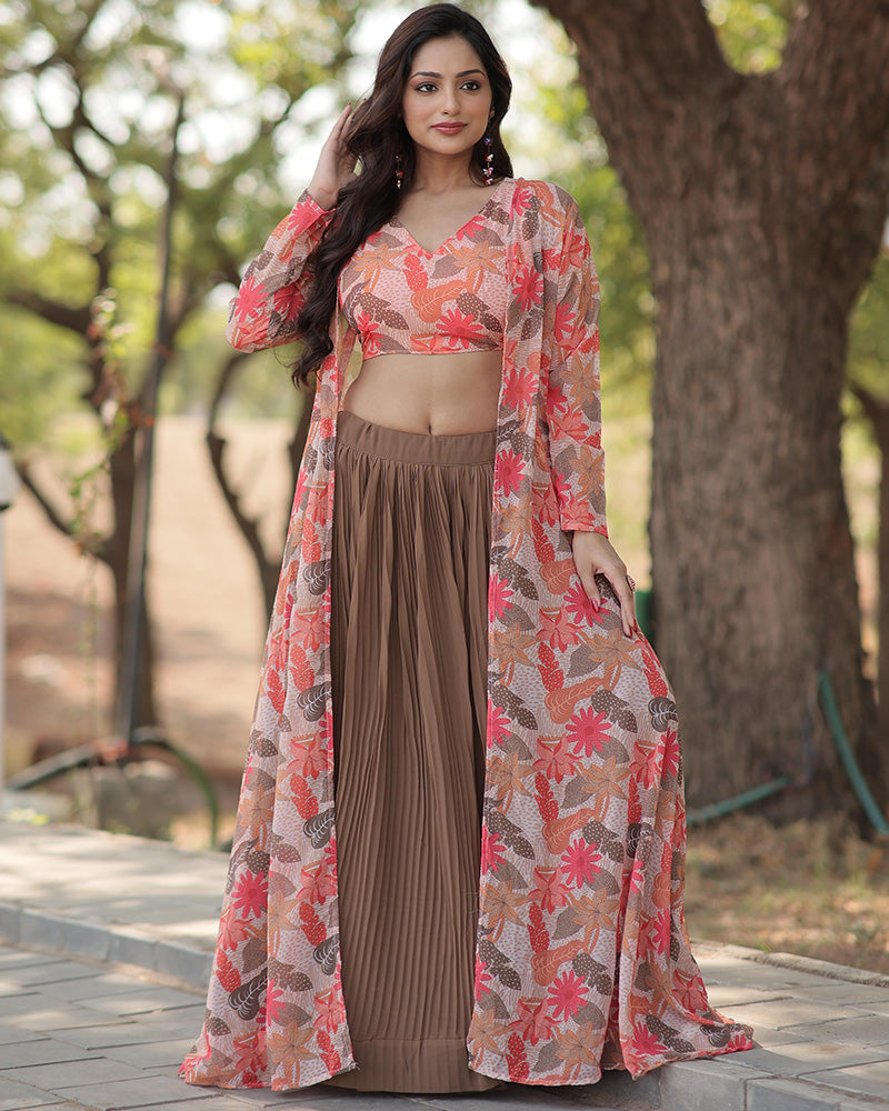 Beige Color Faux Georgette Printed Lehenga Choli