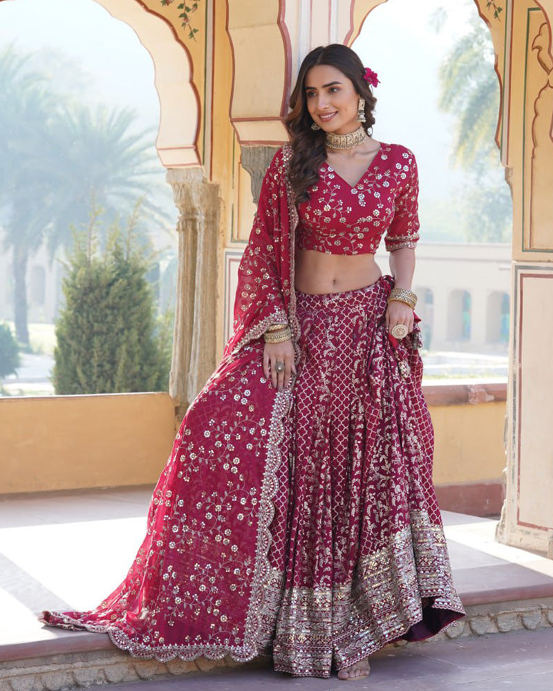 Beautiful Rani Pink Color Pure Viscose Jacquard Lehenga Choli