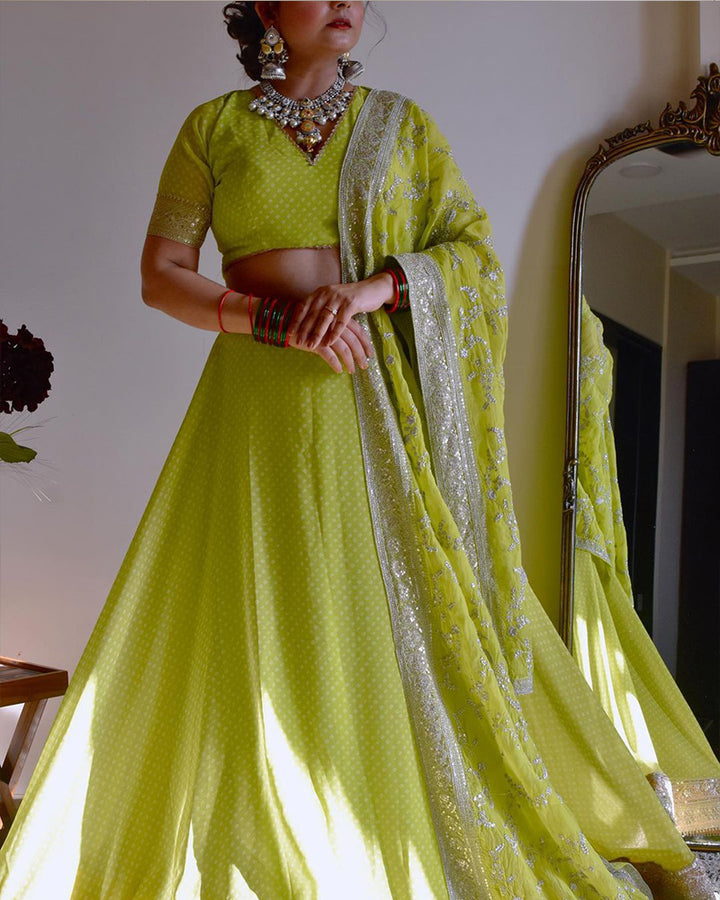 Light Green Faux Georgette Sequence Work Lehenga Choli