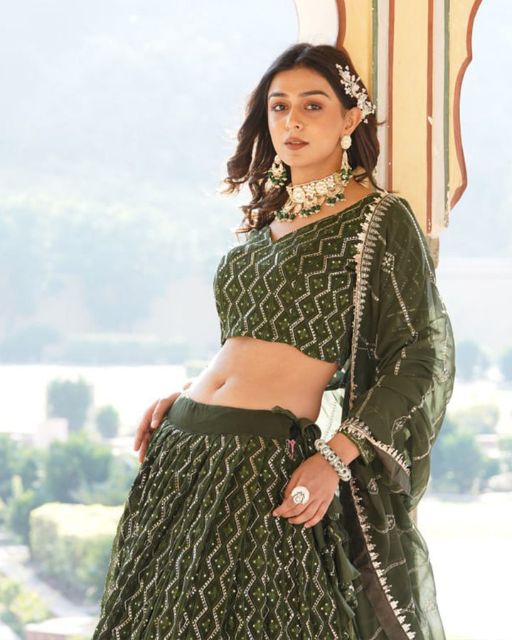 Latest Design Green Color Georgette Semi Stitched Lehenga Choli