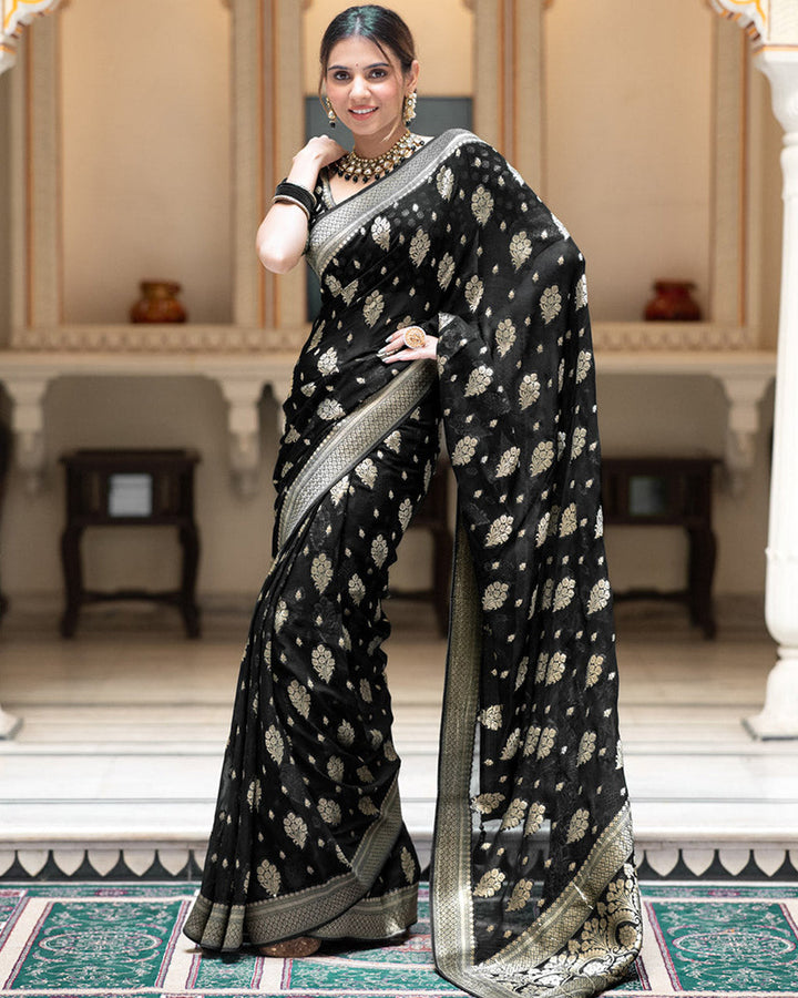 Designer Black Color All over Jacquard Banarasi Silk Saree