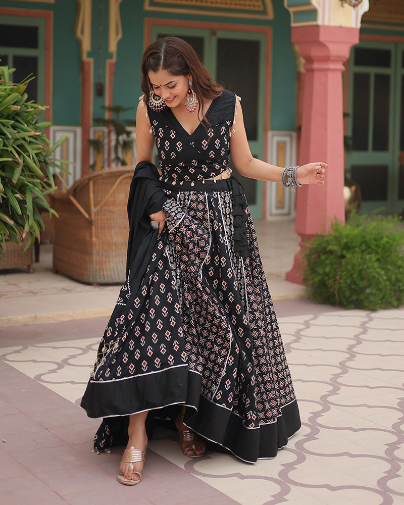 Navratri Wear Black Color Rayon Kali Pattern Printed Lehenga Choli