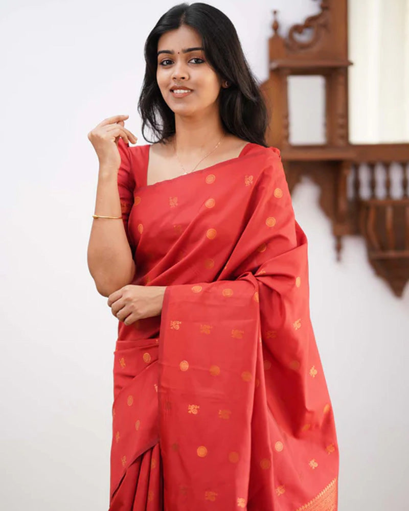 Designer Red Color Jacquard Banarasi Silk Saree