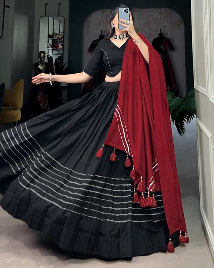 Black Color Viscose Chanderi Plain Navratri lehenga Choli