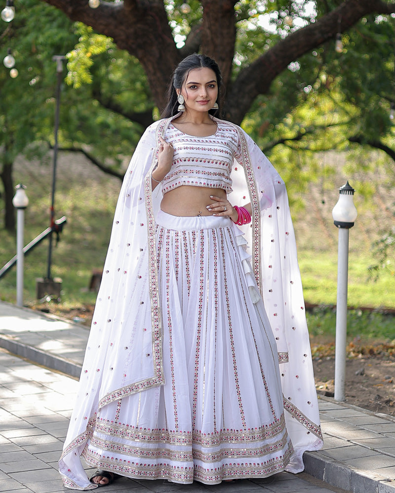 Faux Georgette White Color Amazing Lehenga Choli