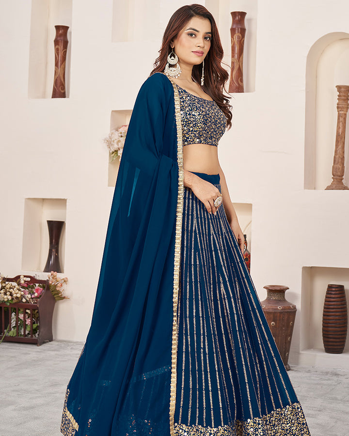 Blue Color Georgette Embroidery Lehenga Choli