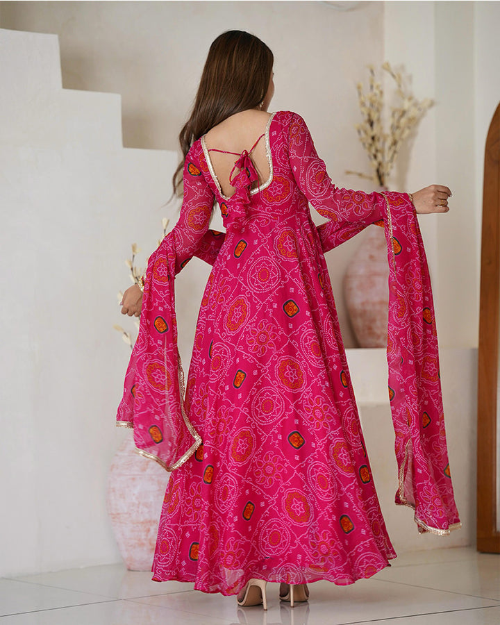 Rani Pink Color Soft Chiffon Anarkali Gown With Dupatta