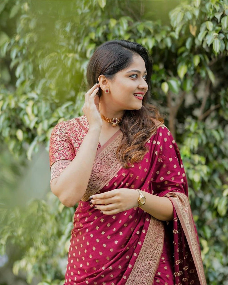 Designer Maroon Color Banarasi Saree