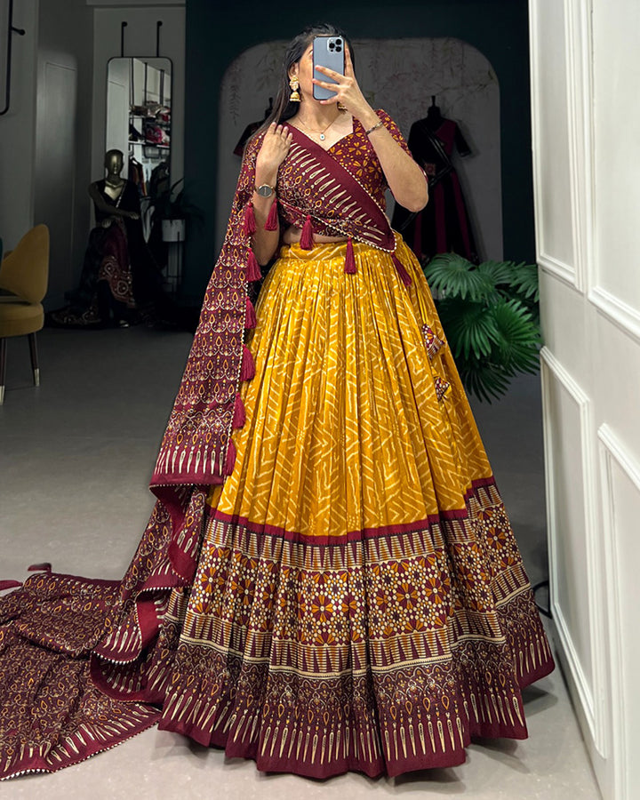 Mustard Color Tussar Silk Designer Lehenga Choli