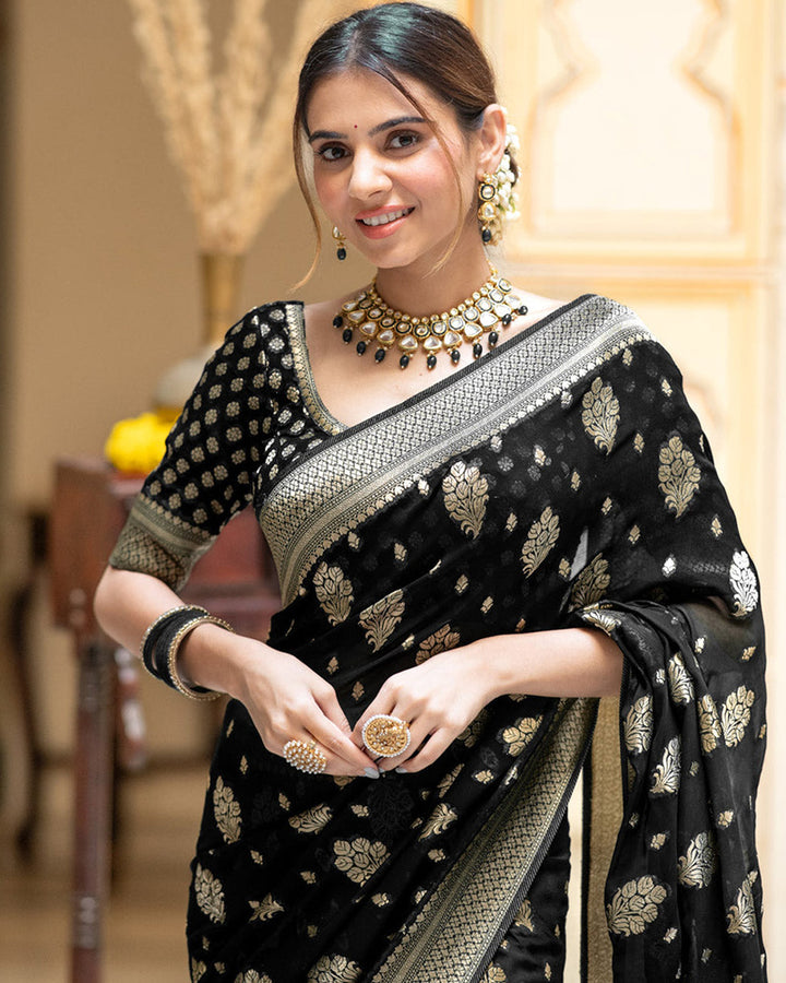 Designer Black Color All over Jacquard Banarasi Silk Saree