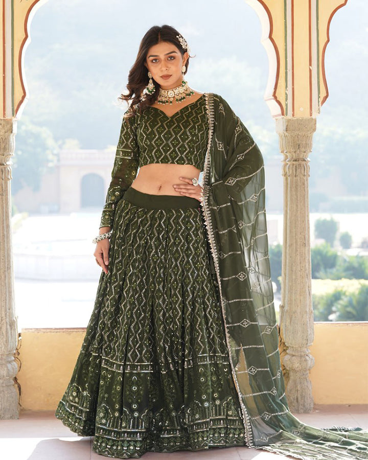 Latest Design Green Color Georgette Semi Stitched Lehenga Choli