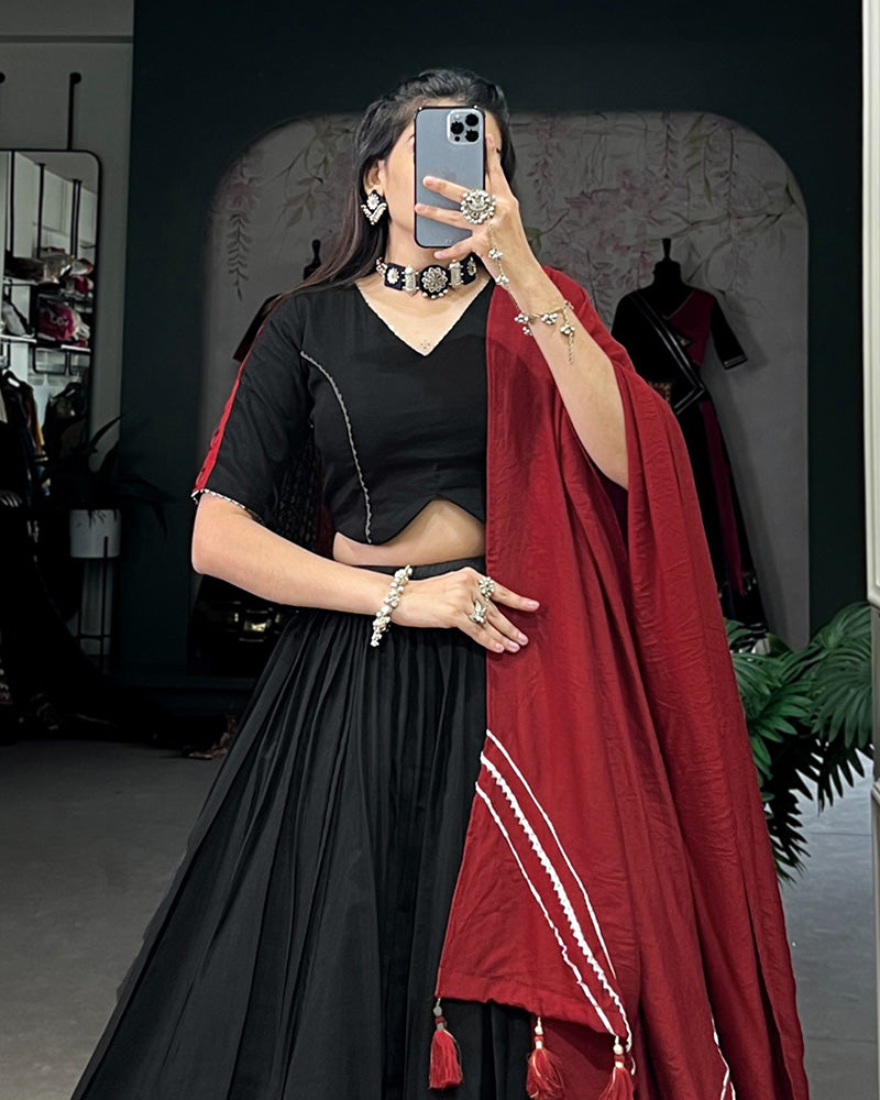 Black Color Viscose Chanderi Plain Navratri lehenga Choli