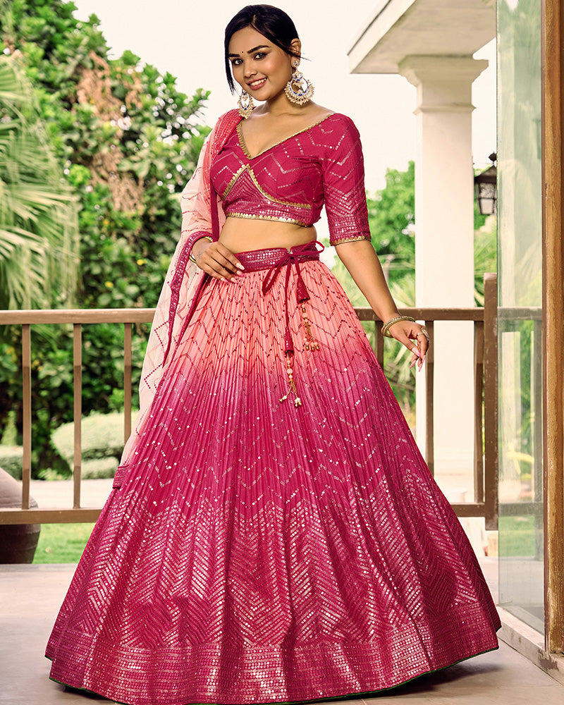 Pink Color Chinon Sequence Embroidered Lehenga Choli