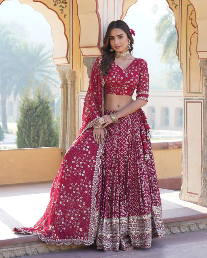 Beautiful Rani Pink Color Pure Viscose Jacquard Lehenga Choli