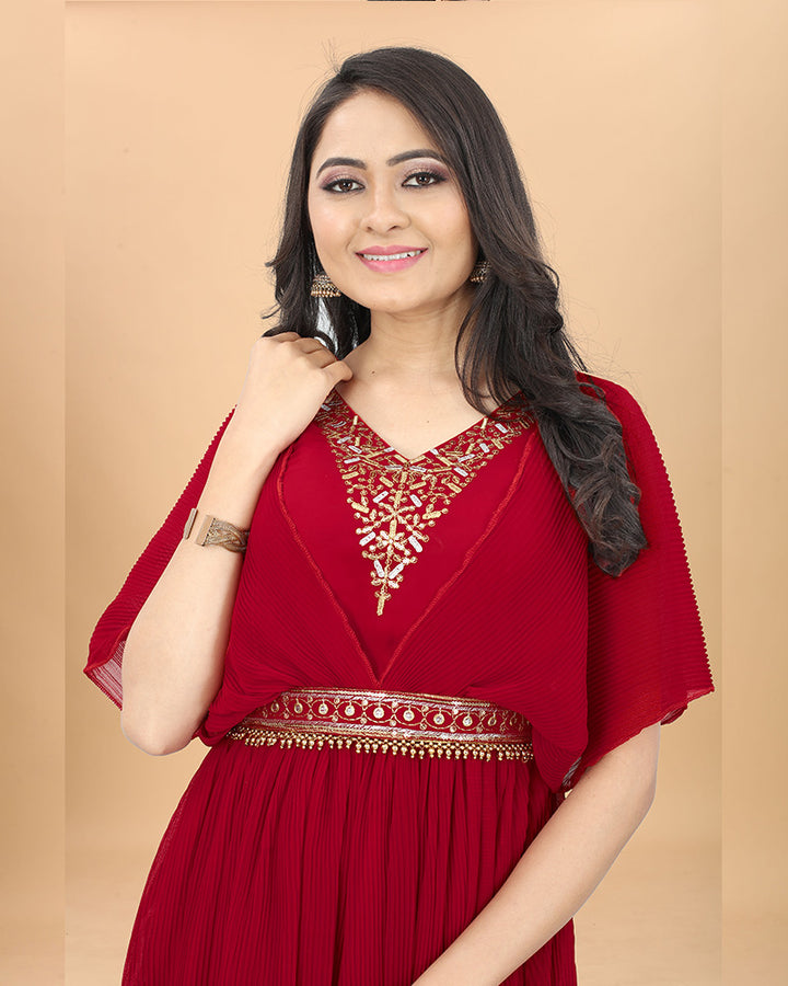 Red Color Embroidered Georgette Anarkali Gown