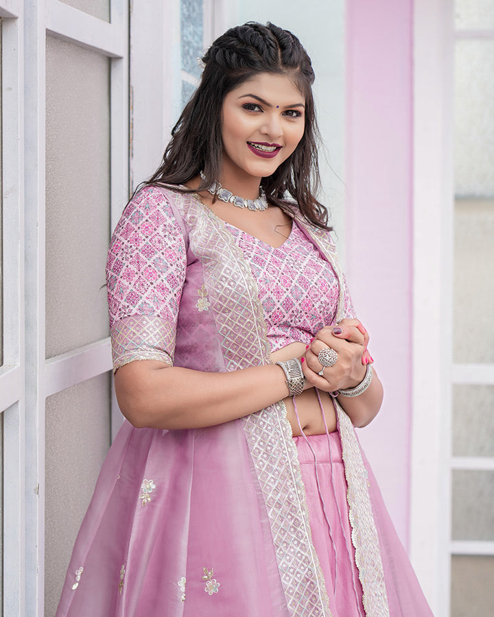 Baby Pink Color Joya Silk Indo-western Lehenga Choli