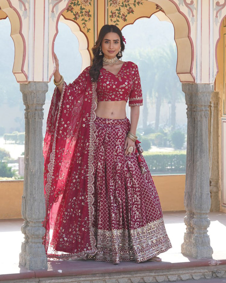 Beautiful Rani Pink Color Pure Viscose Jacquard Lehenga Choli