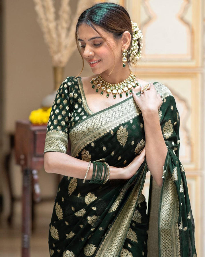 Designer Green Color All over Jacquard Banarasi Silk Saree