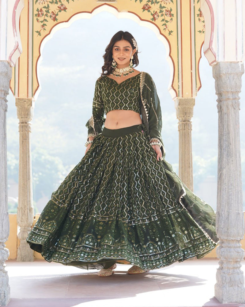 Latest Design Green Color Georgette Semi Stitched Lehenga Choli