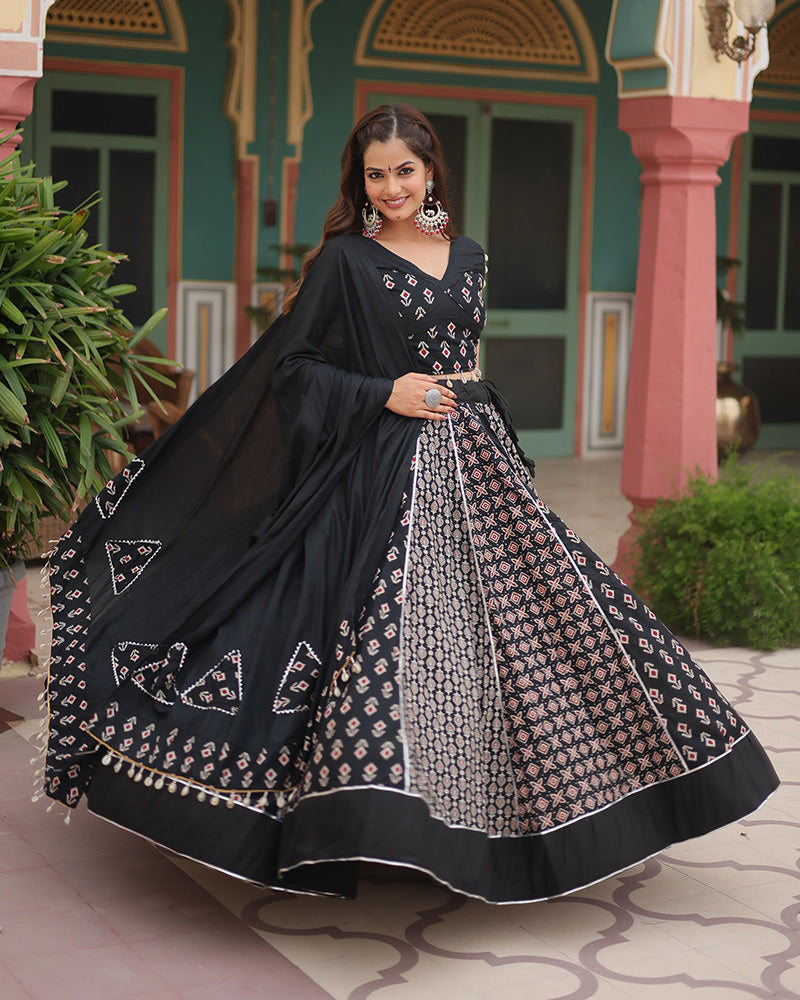 Navratri Wear Black Color Rayon Kali Pattern Printed Lehenga Choli