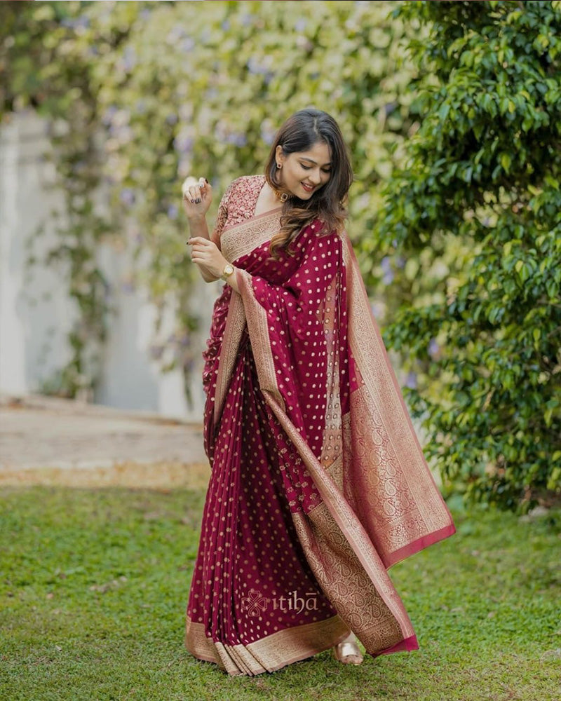 Designer Maroon Color Banarasi Saree