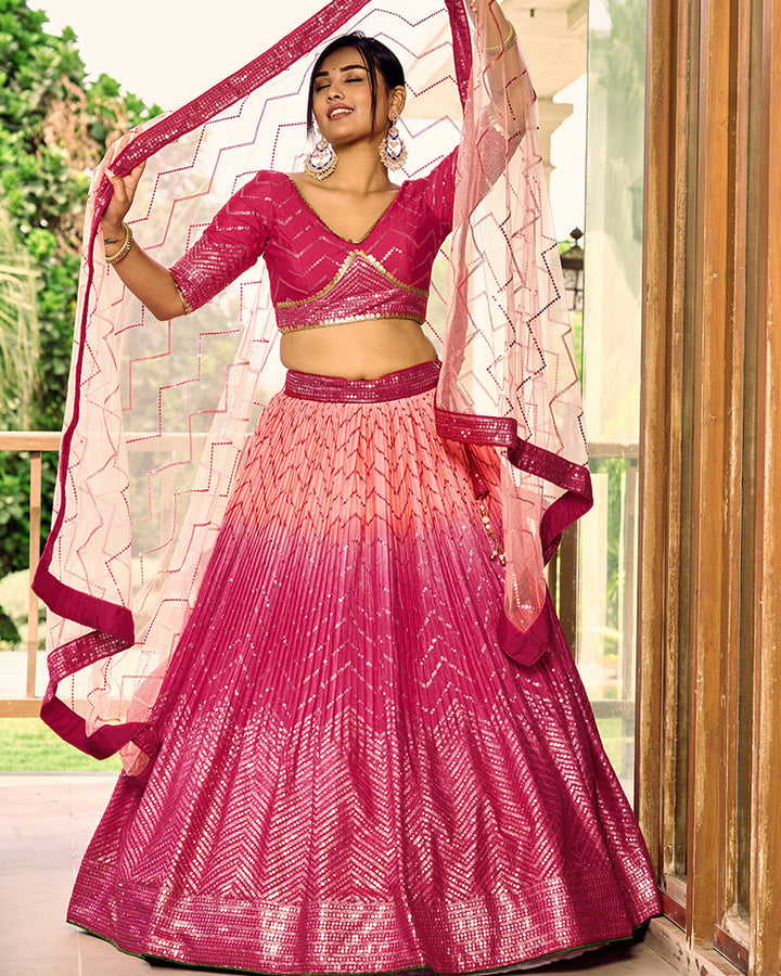 Pink Color Chinon Sequence Embroidered Lehenga Choli