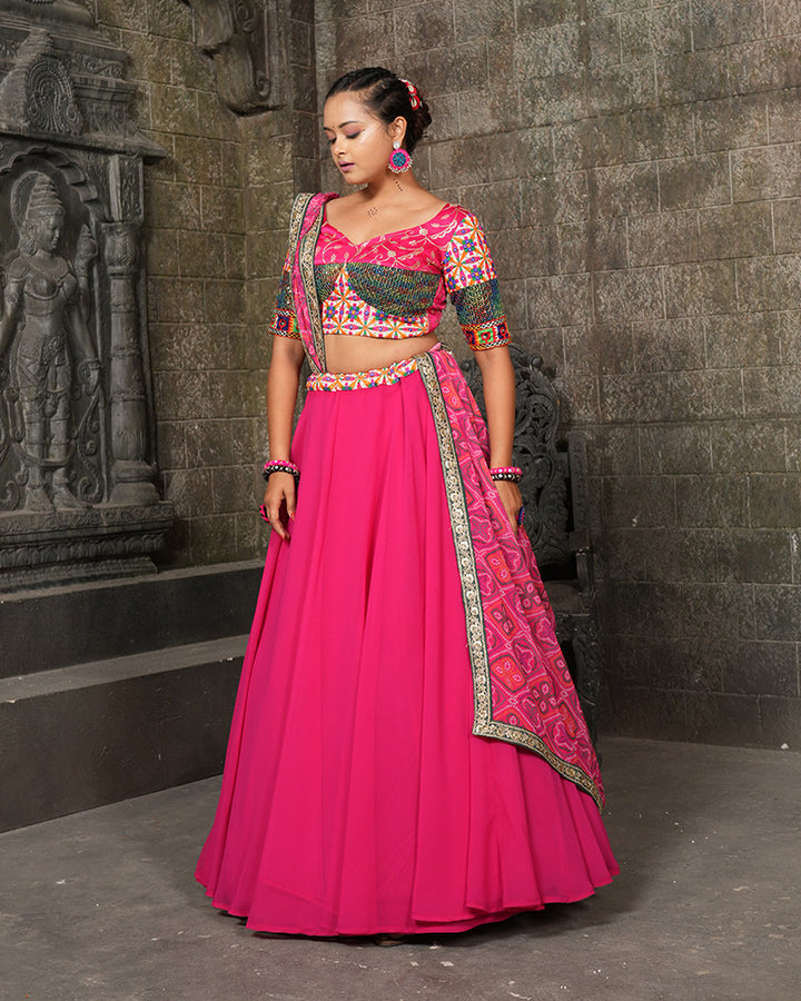 Pink Color Georgette Embroidered Navratri Lehenga Choli