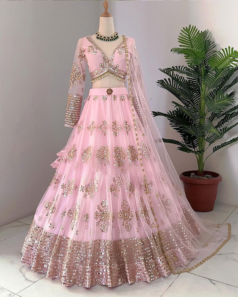 Baby Pink Color Butterfly Net Sequence Lehenga Choli
