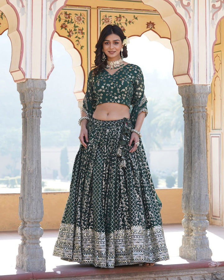 Beautiful Green Color Pure Viscose Jacquard Lehenga Choli