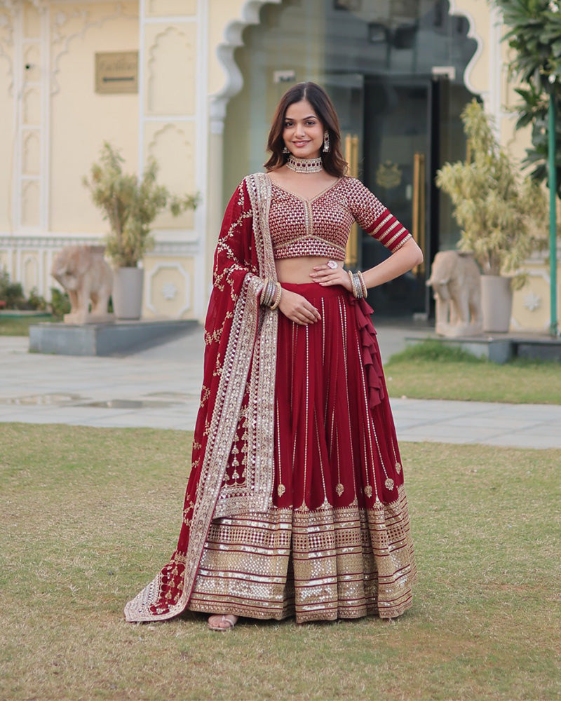 Designer Maroon Color Blooming Lehenga Choli With Beautiful Dupatta