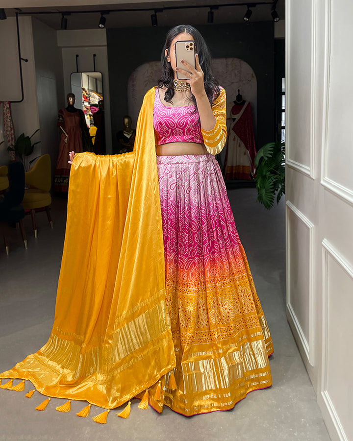 Yellow Color Digital Print Gaji Silk Lehenga Choli