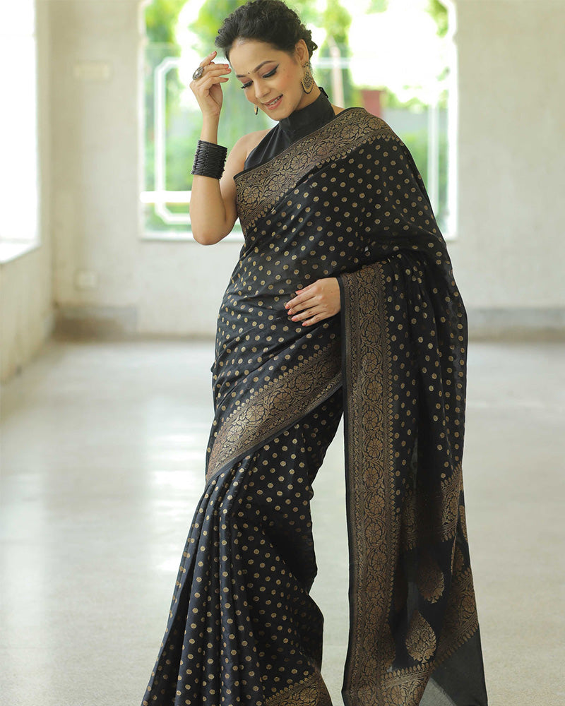 Designer Black Color Jacquard Banarasi Silk Saree