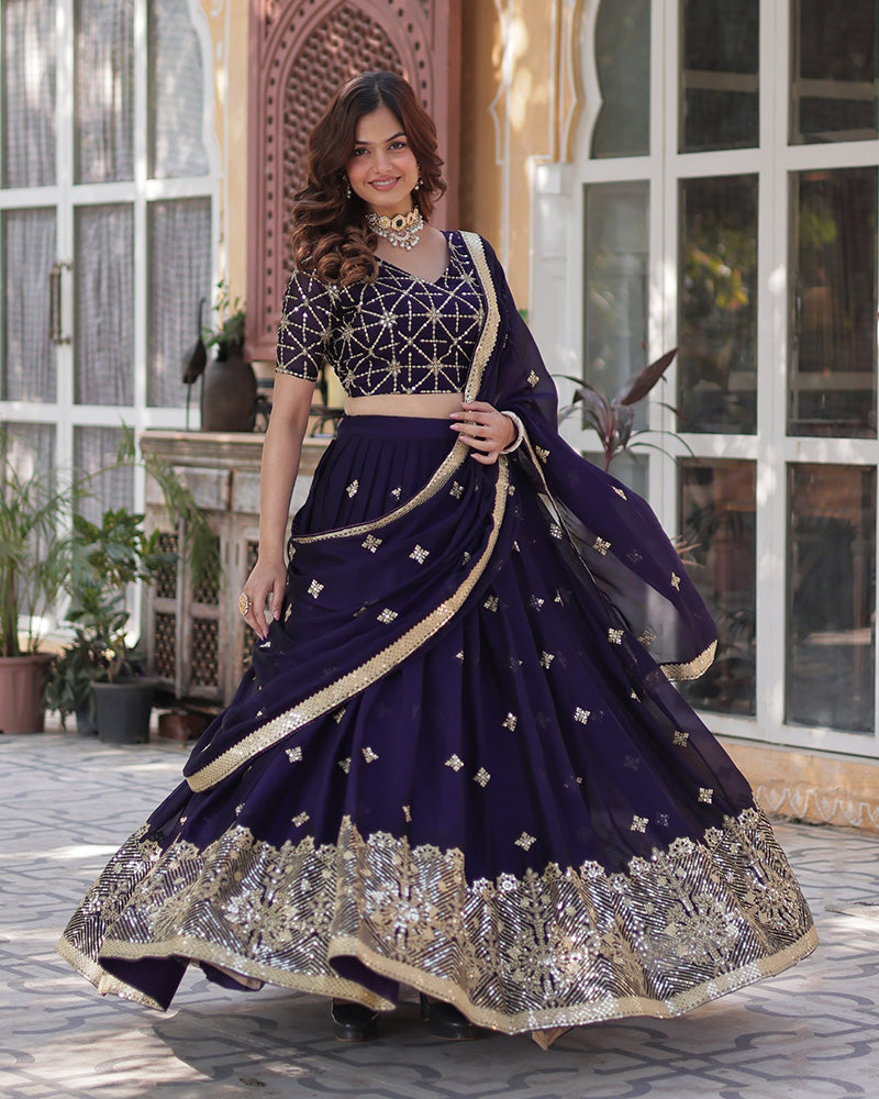 Dark Purple Color Rangoli Silk Sequence And Embroidered Lehenga Choli