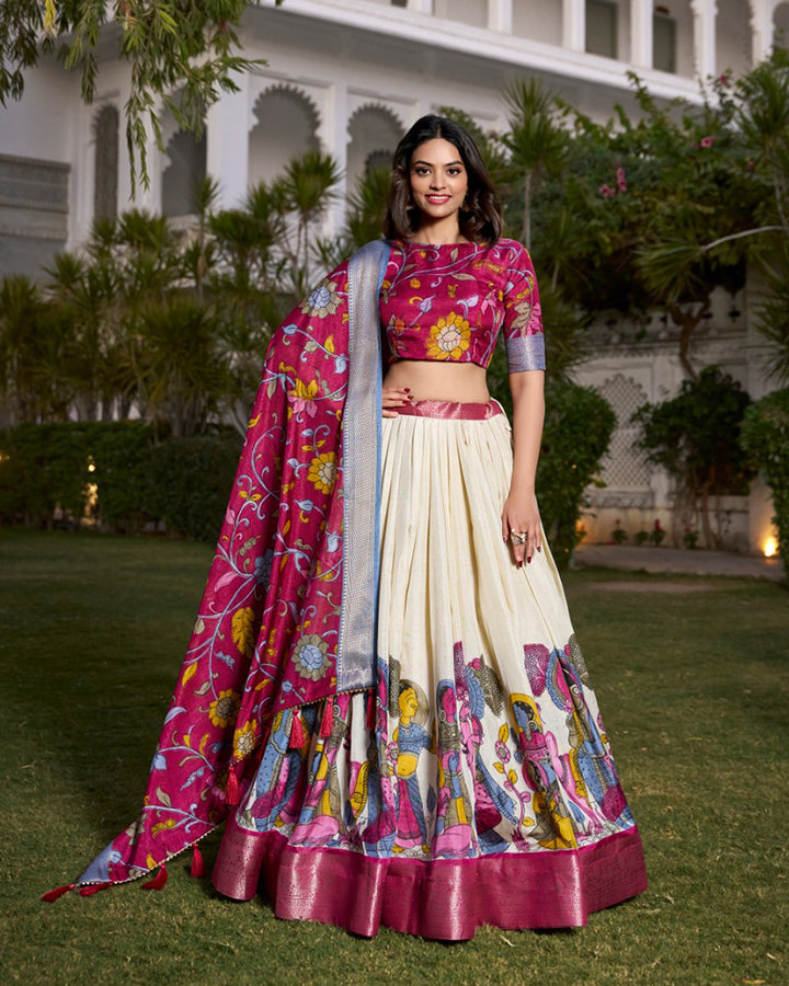 Designer Off-White Color Dola Silk Lehenga Choli