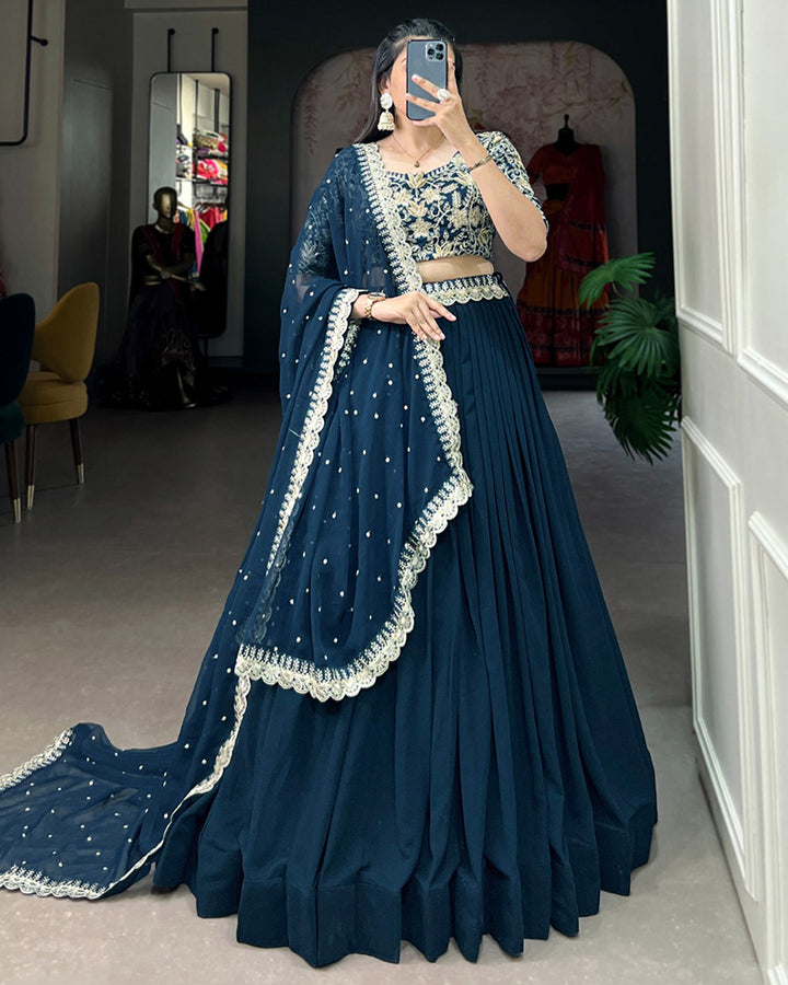 Designer Tell Green Color Georgette Lehenga Choli