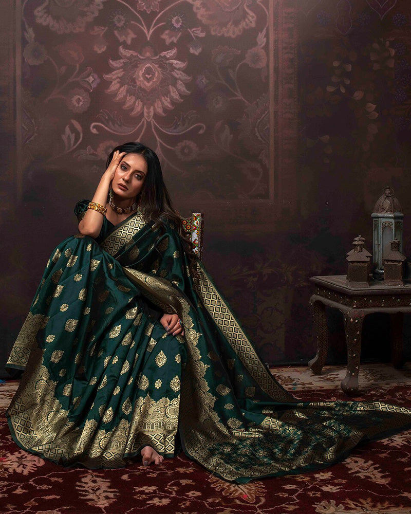 Designer Dark Green Color Jacquard Banarasi Silk Saree