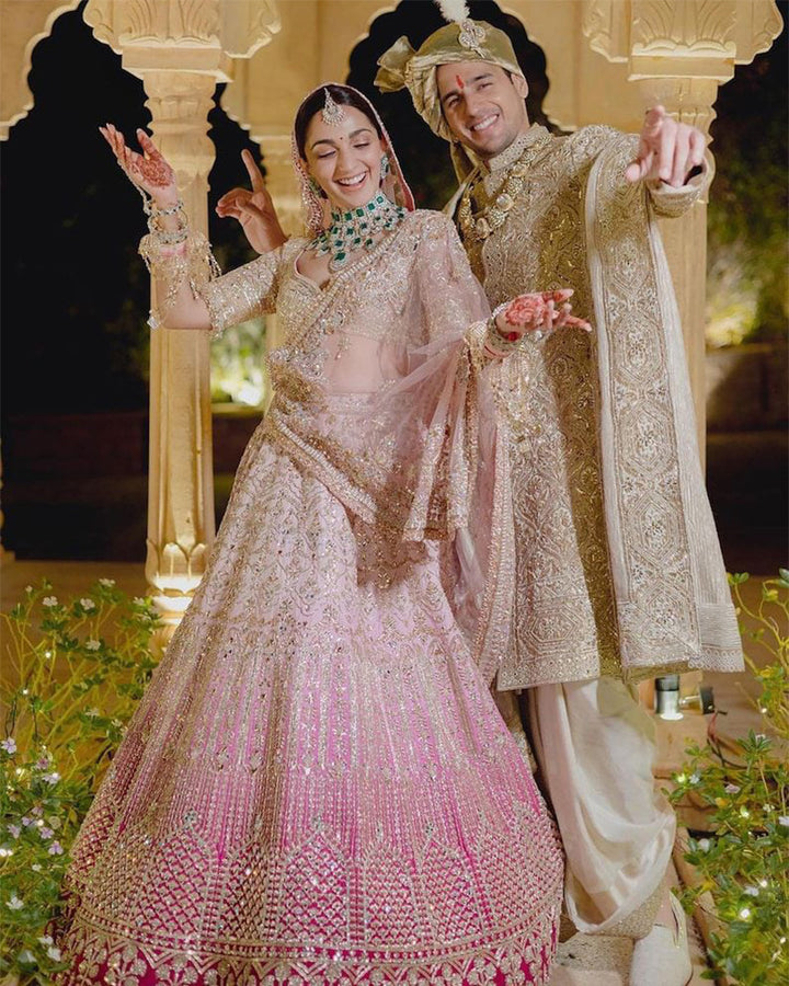 Kiara Advani Style Pink And White Color Georgette Bridal Lehenga Choli