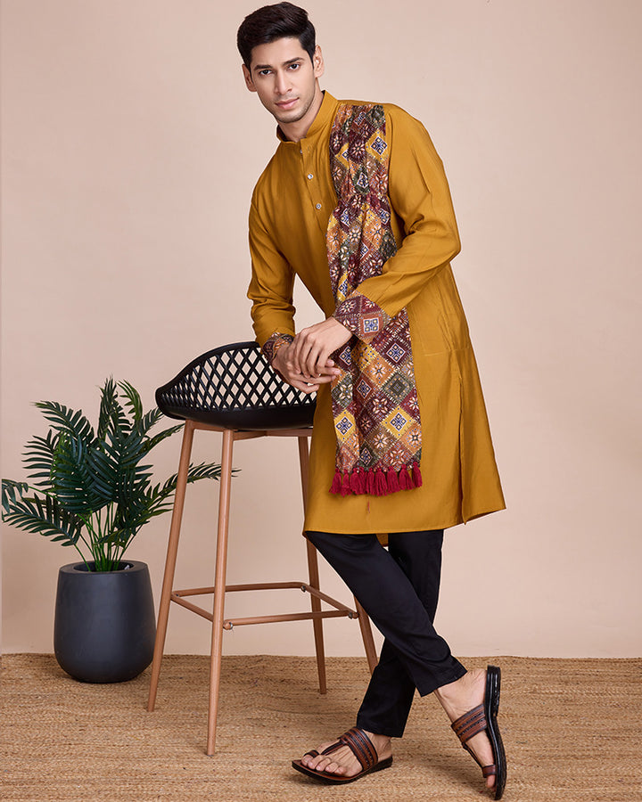 Yellow Color silk Men's Kurta With Dupatta