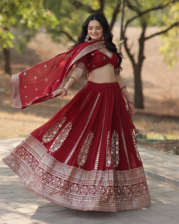 Designer Red Color Blooming Lehenga Choli With Beautiful Dupatta