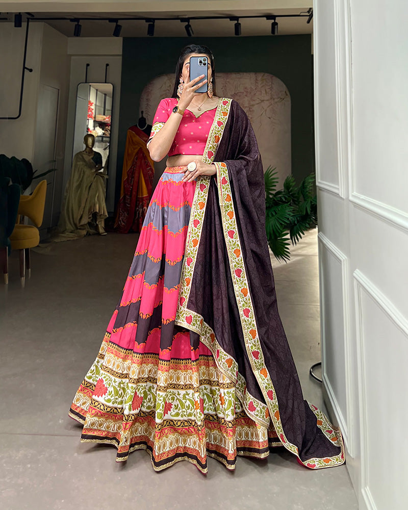 Pink Color Vaishali silk Printed Lehenga Choli